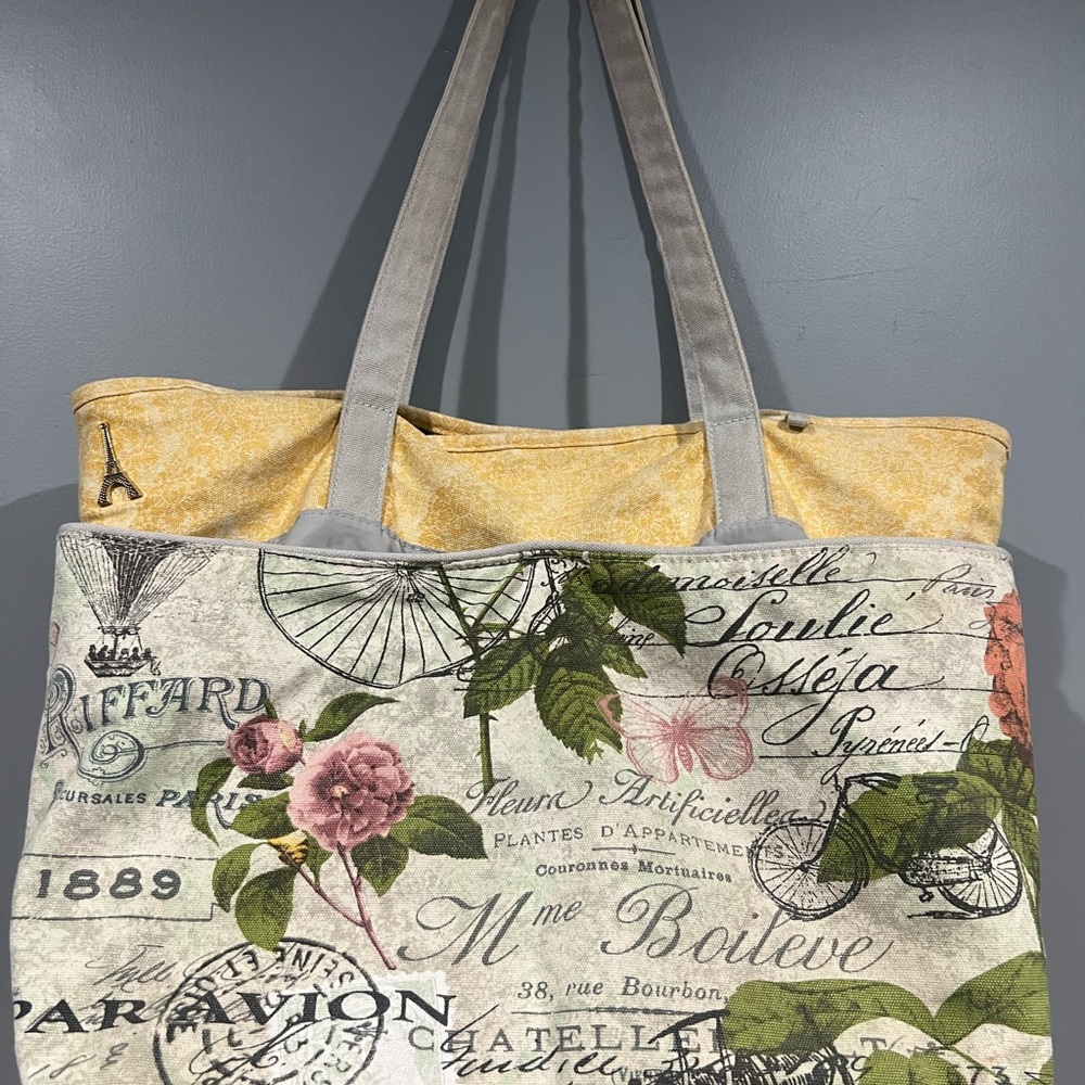 Floral Print Tote Bag with Yellow Accents